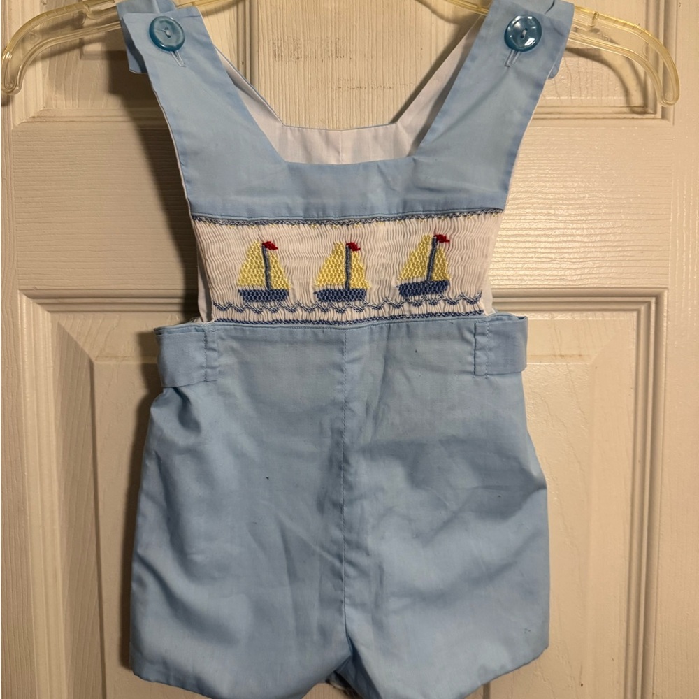 Light Blue Handmade Smocked Jumper with Sailboats 0-3 Months